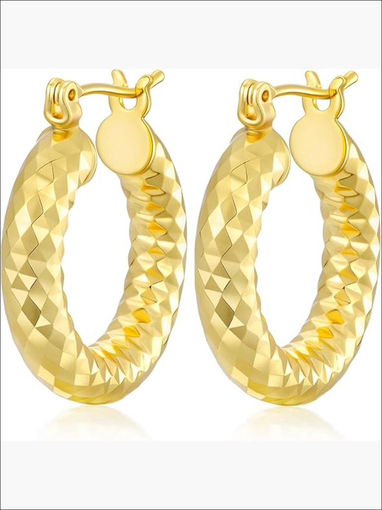 Gold Plated Hoop Earrings Hypoallergenic Lightweight Wrinkle Texture 20mm